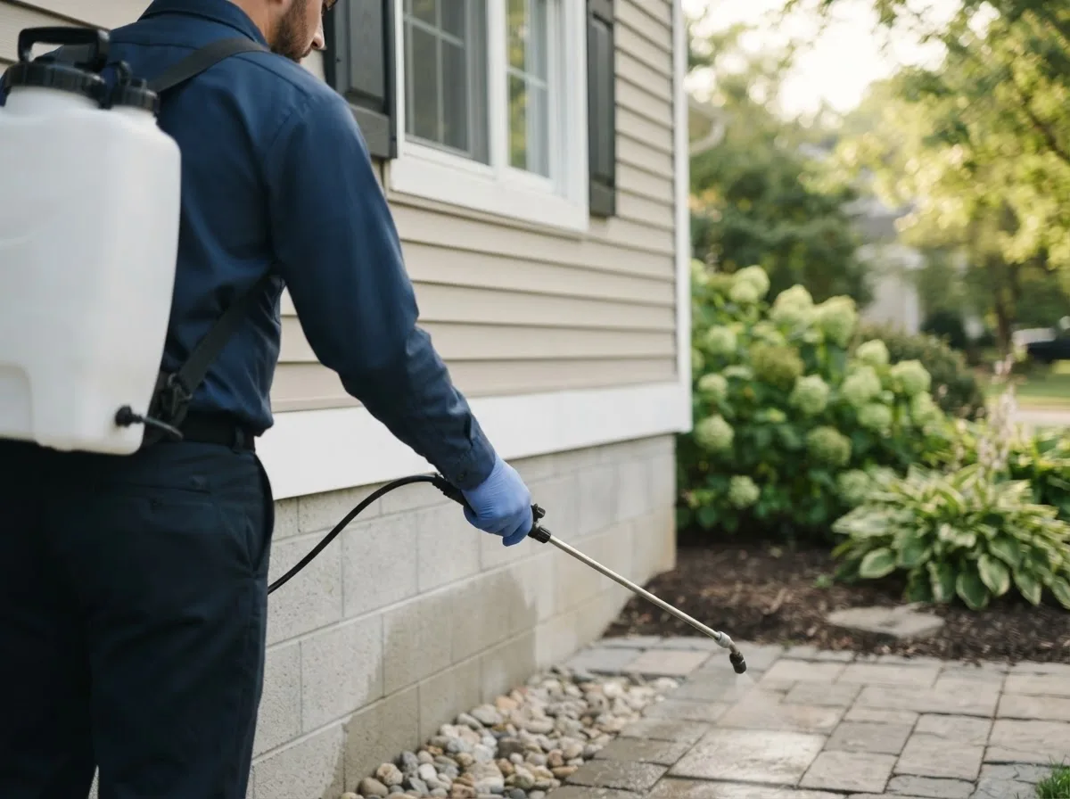 Pest control technician inspecting a home in Hoschton, GA